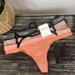 Calvin Klein SET of 3 Cotton Logo Waist Thong Panties NEW M